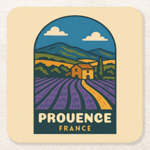 Posavasos Cuadrado De Papel Viaje Retro Vintage Provenza Francia Paisaje