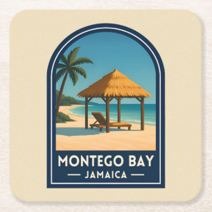 Posavasos Cuadrado De Papel Viaje Vintage Montego Bay Jamaica Playa Retro