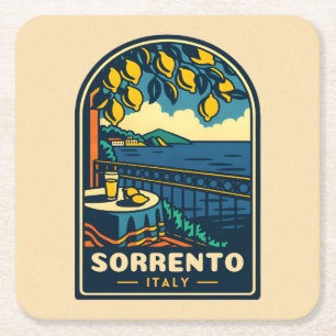 Posavasos Cuadrado De Papel Viaje Vintage Sorrento Italia Costera Retro Escena