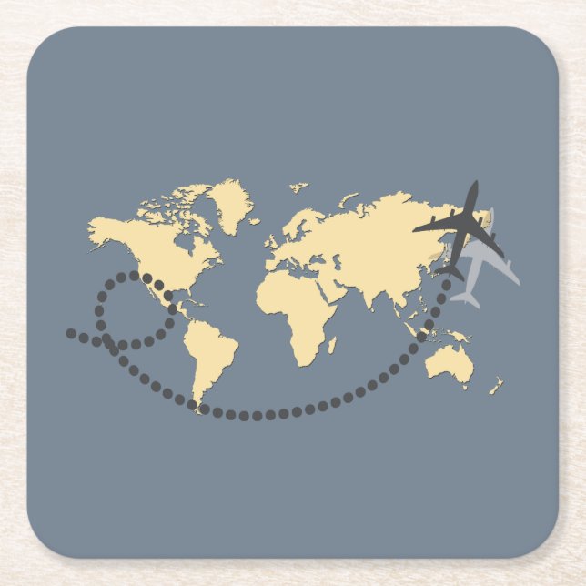 Posavasos Cuadrado De Papel Viajemos por el ilustracion mundial (Anverso)