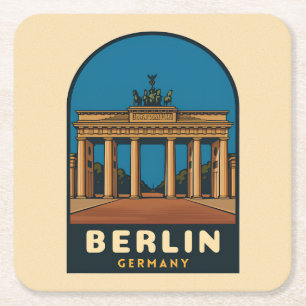 Posavasos Cuadrado De Papel Viajes Antiguos Berlín Alemania Puerta de Brandebu