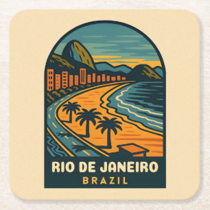 Posavasos Cuadrado De Papel Viajes de época Playa Río de Janeiro Copacabana