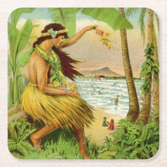 Posavasos Cuadrado De Papel Viajes de estilo hawaiano (Anverso)