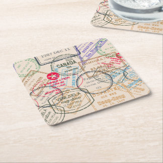 Posavasos Cuadrado De Papel Viajes de sellos de pasaporte