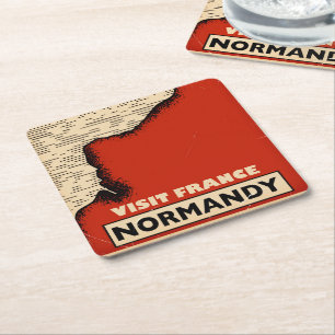 Posavasos Cuadrado De Papel Viajes vintage a Normandía, Francia