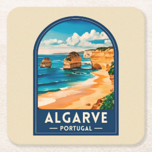 Posavasos Cuadrado De Papel Viajes Vintage Algarve Portugal Reto Costero