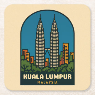 Posavasos Cuadrado De Papel Viajes Vintage Kuala Lumpur Malasia Estilo Retro
