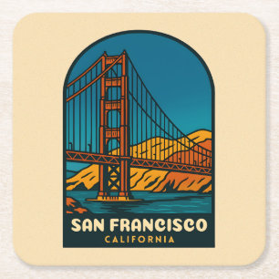 Posavasos Cuadrado De Papel Viajes Vintage San Francisco Puente de la Puerta d