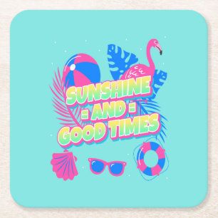 Posavasos Cuadrado De Papel Vibes de diversión de verano tropical