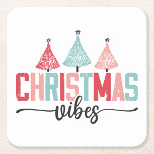 Posavasos Cuadrado De Papel Vibes de navidades - Diseño de árboles festivos