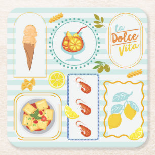 Posavasos Cuadrado De Papel Vibraciones Mediterráneas de Verano