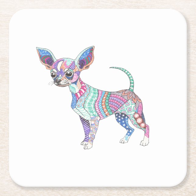 Posavasos Cuadrado De Papel Vibrant Chihuahua Paper coaster (Anverso)