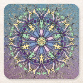 Posavasos Cuadrado De Papel Vibrante montaña de papel Mandala