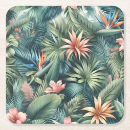 Posavasos Cuadrado De Papel Vibrante patrón de jungla tropical