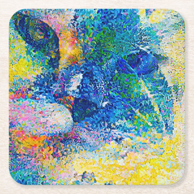 Posavasos Cuadrado De Papel Vibrante Resumen de la impresión del arte del gato (Anverso)