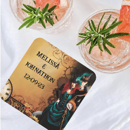 Posavasos Cuadrado De Papel Victorian Steampunk Elegance Boda