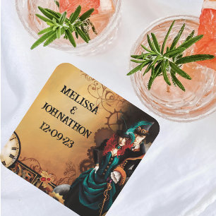 Posavasos Cuadrado De Papel Victorian Steampunk Elegance Boda