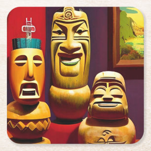 Posavasos Cuadrado De Papel Vida cubierta de Tiki, Ken Gage Art