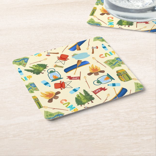 Posavasos Cuadrado De Papel Vida de campamento (En perspectiva)