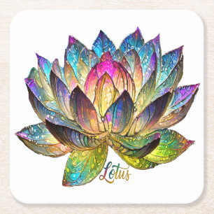 Posavasos Cuadrado De Papel Vidrio de Color Flor de Loto sobre Blanco