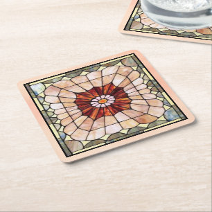 Posavasos Cuadrado De Papel Vidrio manchado Art Deco 2