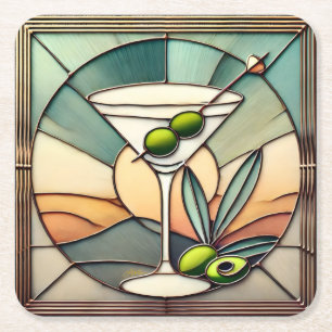 Posavasos Cuadrado De Papel Vidrio teñido de mediados de siglo 2 Martini de ac