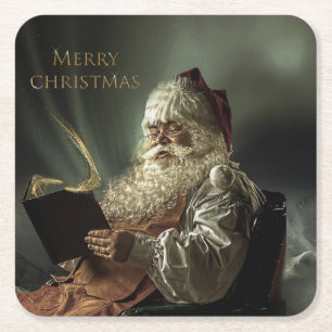 Posavasos Cuadrado De Papel Vieja imagen de la magia de Santa Claus de las vac