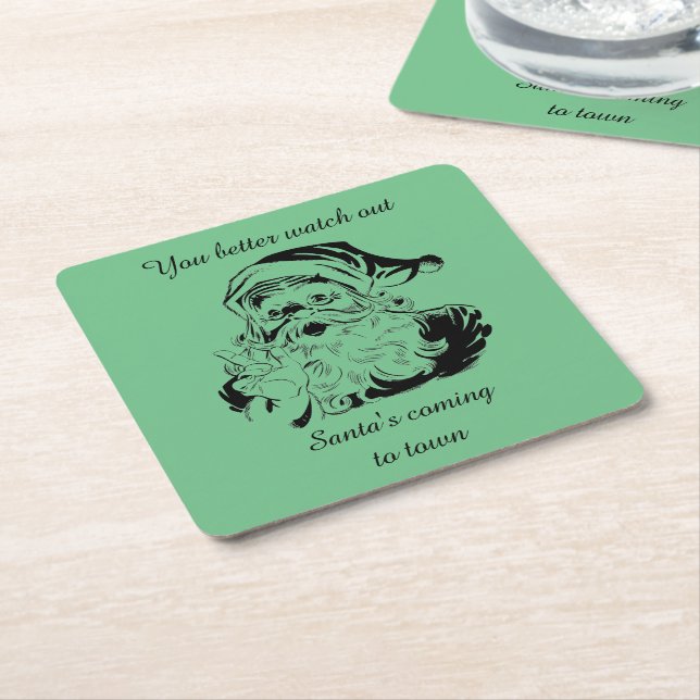 Posavasos Cuadrado De Papel Vieja Santa llega a la ciudad (En perspectiva)