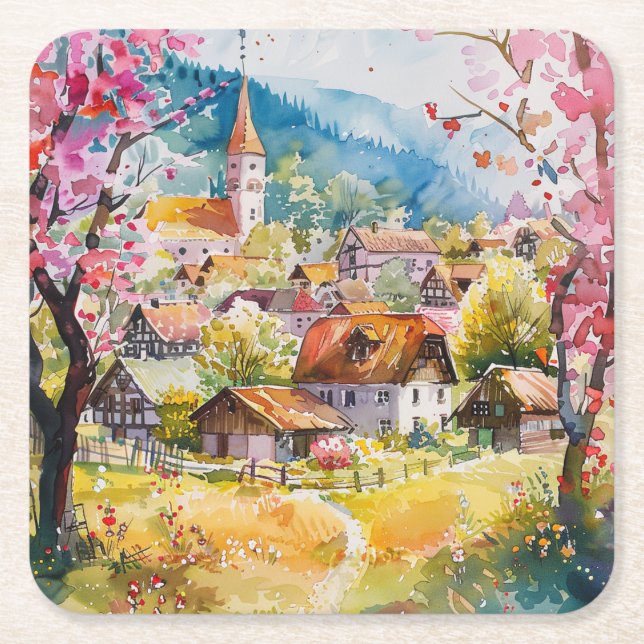 Posavasos Cuadrado De Papel Villa de Primavera (Anverso)