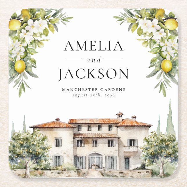 Posavasos Cuadrado De Papel Villas italianas Lemons & Olives (Anverso)