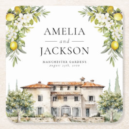 Posavasos Cuadrado De Papel Villas Italianas Limones y Aceitunas