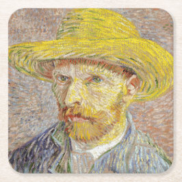 Posavasos Cuadrado De Papel Vincent van Gogh - Autorretrato con Gorra de paja