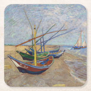 Posavasos Cuadrado De Papel Vincent van Gogh - Barcas de Pesca en la Playa