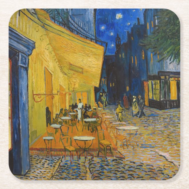 Posavasos Cuadrado De Papel Vincent van Gogh - Cafe Terrace de noche (Anverso)