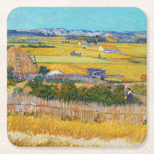 Posavasos Cuadrado De Papel Vincent van Gogh - Cosecha en La Crau