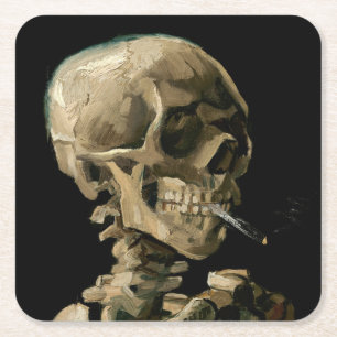 Posavasos Cuadrado De Papel Vincent van Gogh - Cráneo con cigarrillo encendido