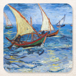 Posavasos Cuadrado De Papel Vincent van Gogh - El paisaje marino de Saintes-Ma