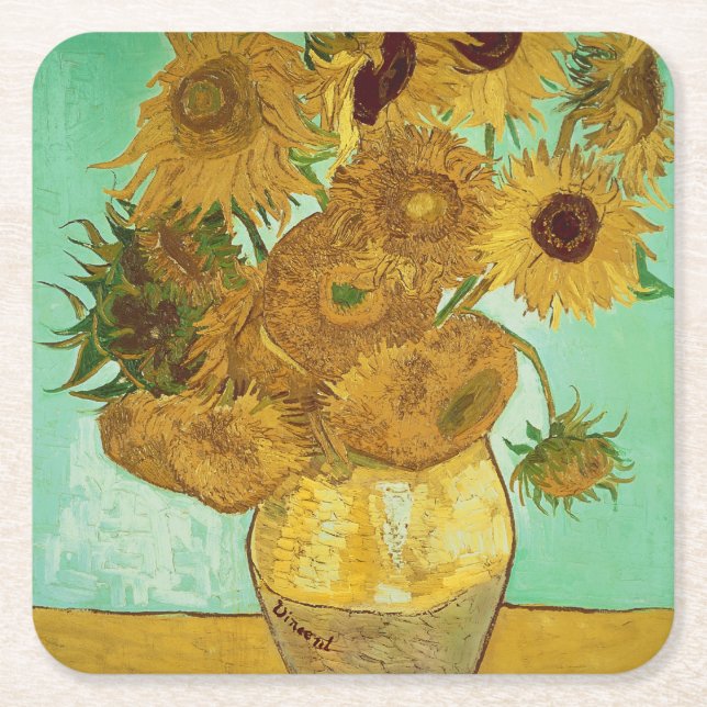 Posavasos Cuadrado De Papel Vincent van Gogh | Girasoles, 1888 (Anverso)