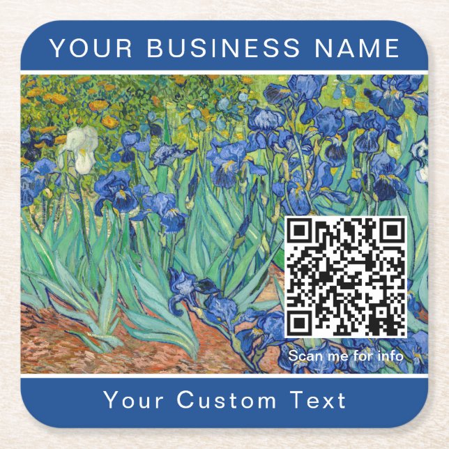 Posavasos Cuadrado De Papel Vincent Van Gogh - Irises - Código QR (Anverso)