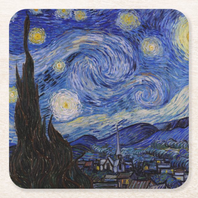 Posavasos Cuadrado De Papel Vincent Van Gogh - La noche estrellada (Anverso)