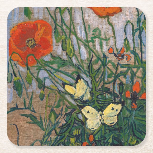 Posavasos Cuadrado De Papel Vincent van Gogh - Mariposas y Papas (Anverso)