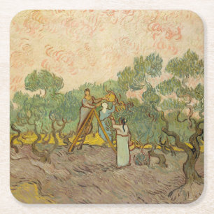 Posavasos Cuadrado De Papel Vincent van Gogh - Mujeres recogiendo aceitunas