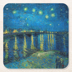 Posavasos Cuadrado De Papel Vincent Van Gogh Noche estrellada sobre el Ródano