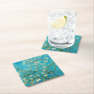 Posavasos Cuadrado De Papel Vincent Van Gogh pintando Almendros en Flor