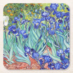 Posavasos Cuadrado De Papel Vincent Van Gogh pintando Irises