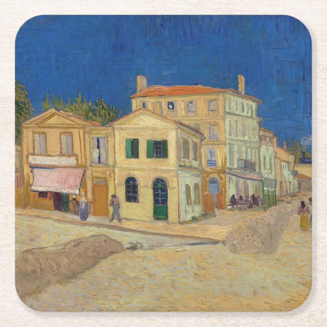 Posavasos Cuadrado De Papel Vincent van Gogh - The Yellow House / The Street (Anverso)