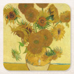 Posavasos Cuadrado De Papel Vincent van Gogh - Vase con quince girasoles<br><div class="desc">Vase con quince girasoles / Vase avec quinze tournesols - Vincent Van Gogh,  agosto de 1888 - Sunflowers 1888 versión para la boca (F454)</div>