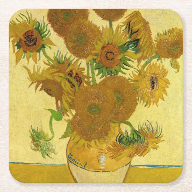 Posavasos Cuadrado De Papel Vincent van Gogh - Vase con quince girasoles (Anverso)