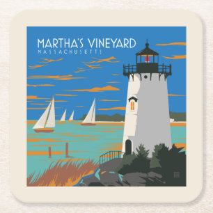 Posavasos Cuadrado De Papel Viñedo de Martha, Massachusetts   Faro