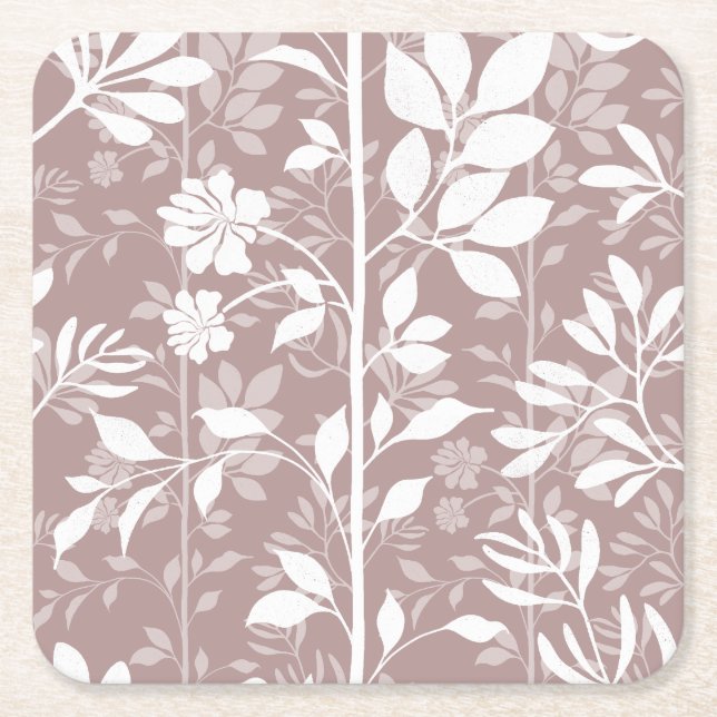 Posavasos Cuadrado De Papel Vines of Quiet Joy XL white botanical silhouette (Anverso)